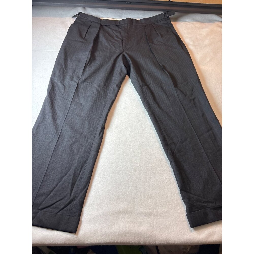 Mens Gray Herringbone Pattern Dress Pants With Adjustable Waistband 40x28.5
